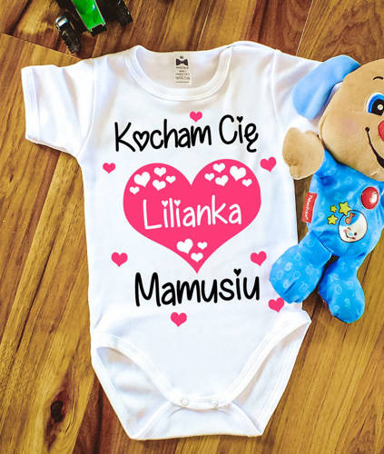"Kocham Cię Mamusiu z imieniem dziecka" Moocha Body krótki rękaw biały