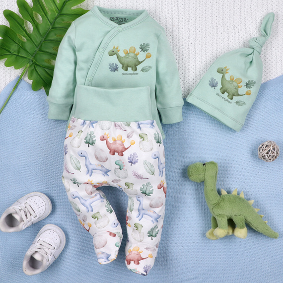 ABN-5563 Dino Explorer Body kopertowe Nini miętowy | Bawełna organiczna dla noworodka