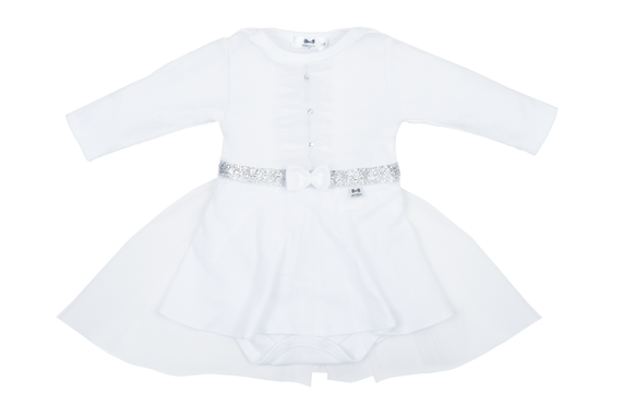 114B Little Star Sukienko-body długi rękaw Marija - biały/srebrny