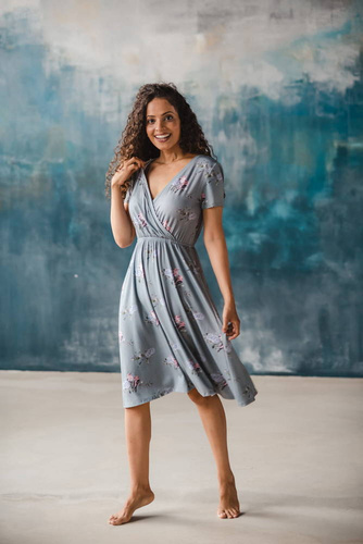 Two Ways MIDI Milk&Love Sukienka ciążowa i do karmienia krótki rękaw eukaliptus