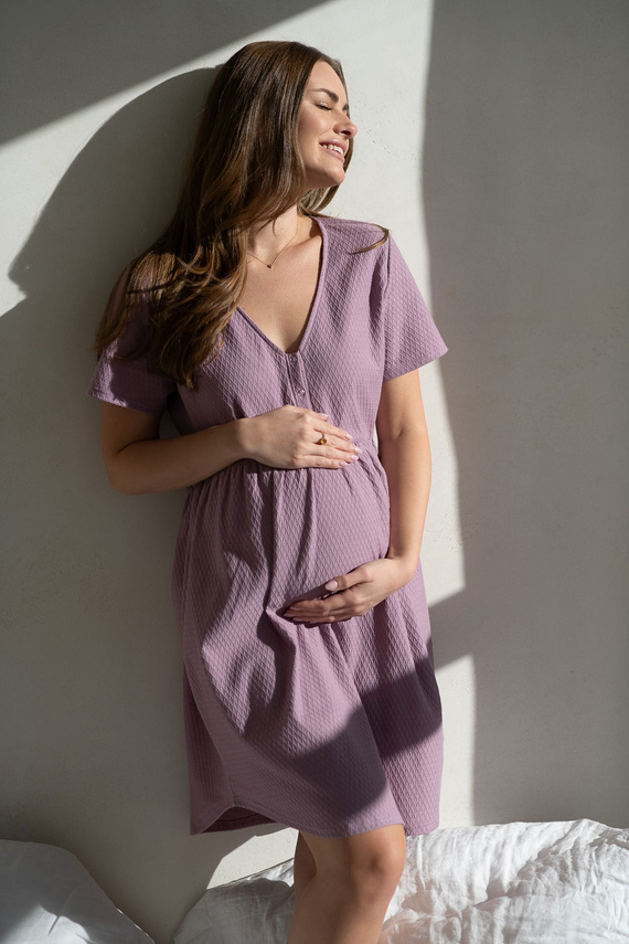 Aurora Koszula nocna ciążowa i do karmienia lawendowa Milk&Love – bawełniana, rozpinana, polska produkcja