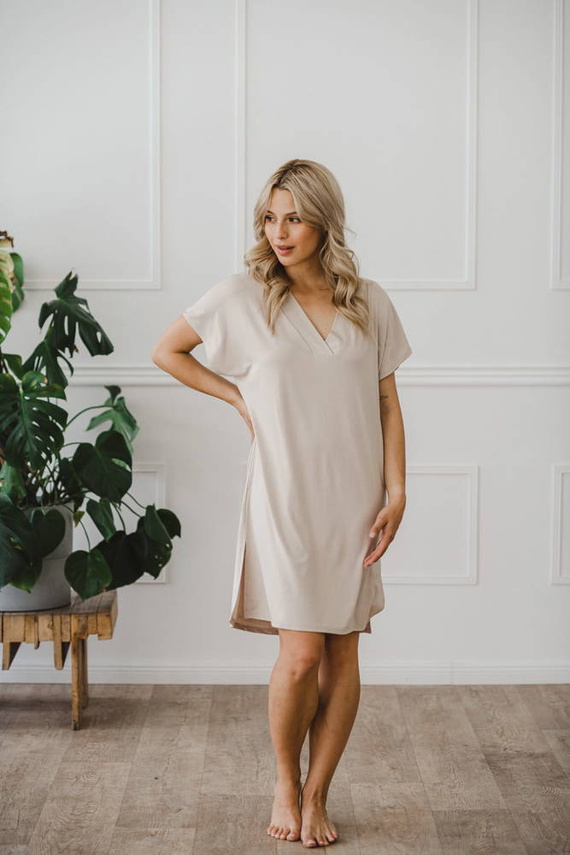 Moon bambusowa koszula nocna ciążowa i do karmienia Milk&Love jasny beż