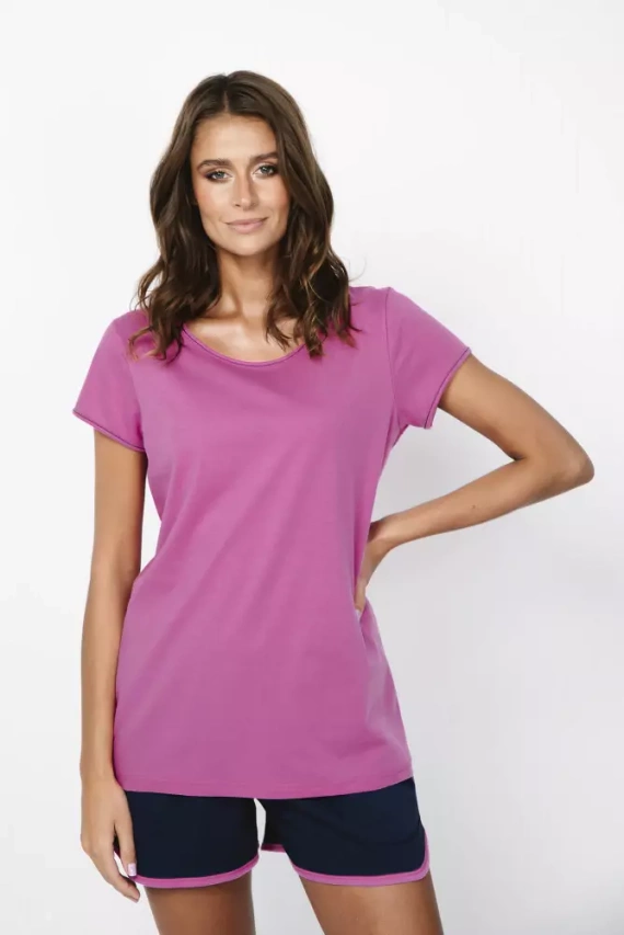 Ontega Piżama Damska krótki rękaw, spodenki Italian Fashion- amarantowy/granatowy