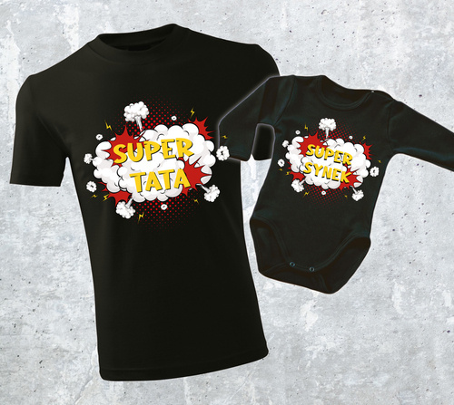 "SUPER TATA + SUPER SYN" Moocha Komplet dla taty i syna koszulka + body