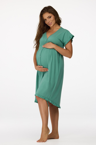 no. 23 Koszula nocna ciążowa Senizo zielony– bawełna 100%, krótki rękaw, napy do karmienia