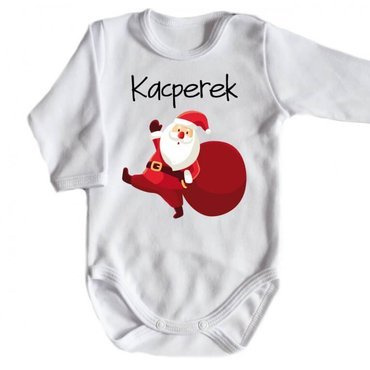 "Mikołaj z workiem + dowolne imię" Moocha body długi rękaw biały