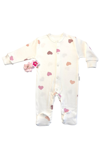 Mamatti PA15040 – pajacyk dla niemowlęcia, biały w serduszka, ze stópkami