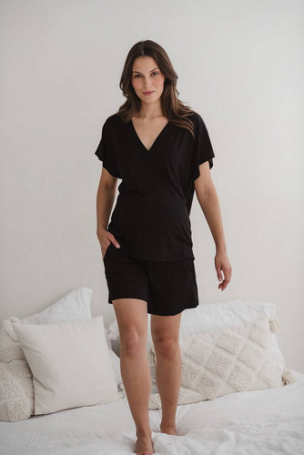 Moon bambusowe spodnie od piżamy ciążowej krótkie Milk&Love czarny 