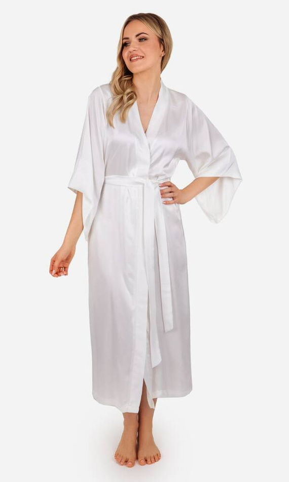 Elizabeth Szlafrok damski satynowy ByShelly - ecru