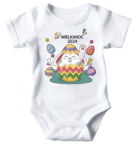 "Wielkanoc 2024 z króliczkiem" Moocha body krótki rękaw biały