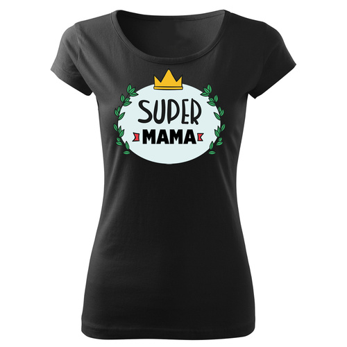 "Super mama" koszulka damska Dzień Mamy Moocha czarny