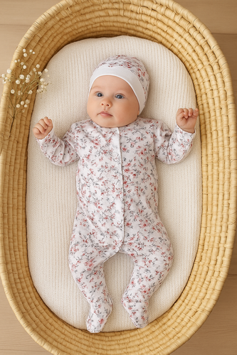 "Rose" Pajac bawełniany dla dziewczynki Terjan - white rose