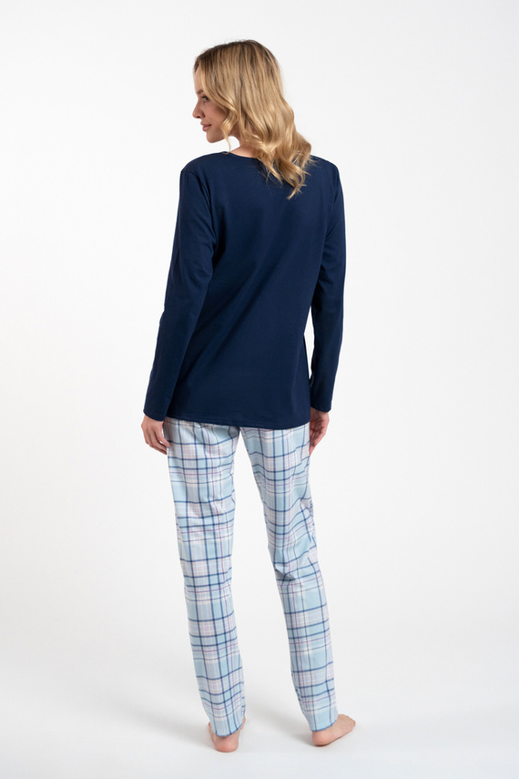 Emilly Rozpinana Piżama Damska długi rękaw i spodnie Italian Fashion -granat/druk