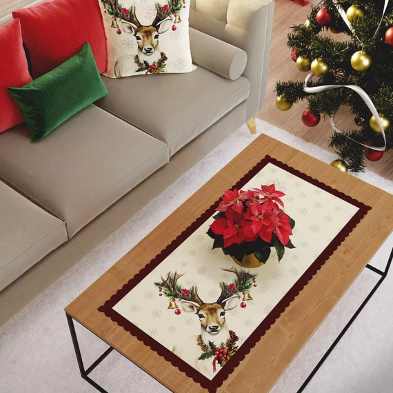 PBN288 Vintage jelonek bieżnik świąteczny Markizeta beżowy