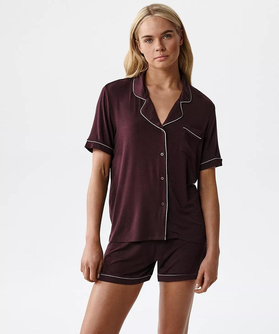 Piżama damska Atlantic NLP-496 modalowa z guzikami i szortami – komfort wino