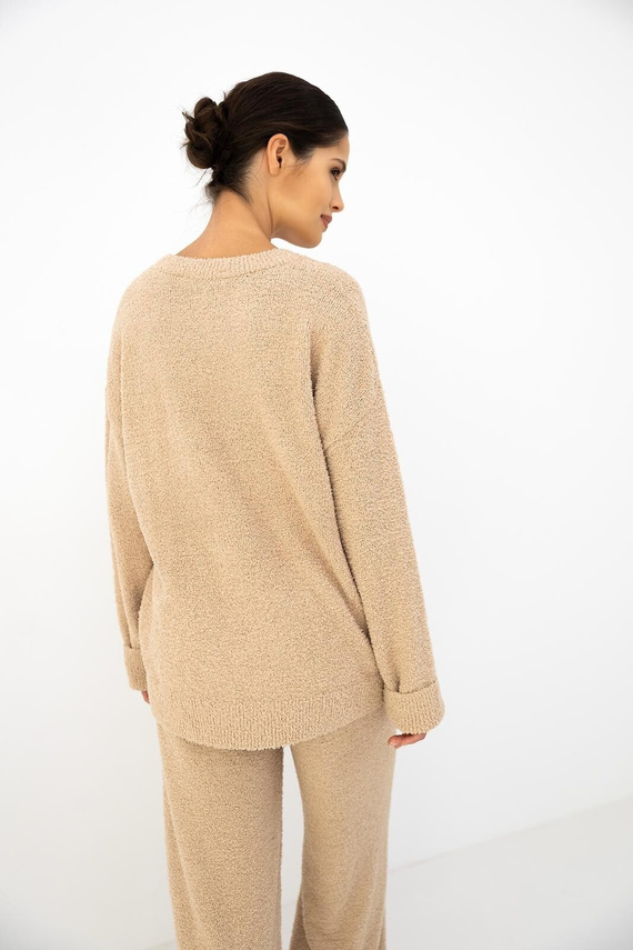 Dres damski Zerina beżowy Sensis – miękka dzianina, ozdobny napis AMORE, wygodny ściągacz, homewear