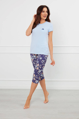Pulia Piżama Damska krótki rękaw, 3/4 spodnie Italian Fashion - niebieski/druk
