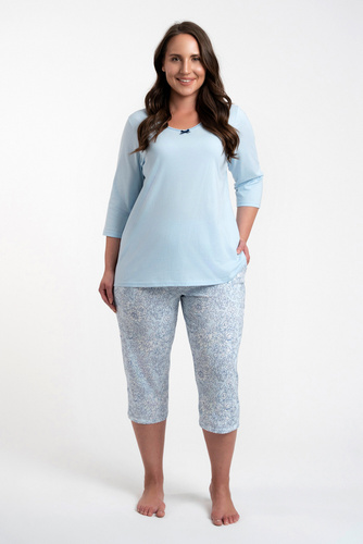 Salli Piżama Damska 3/4 rękaw i 3/4 spodnie Italian Fashion -niebieski/druk