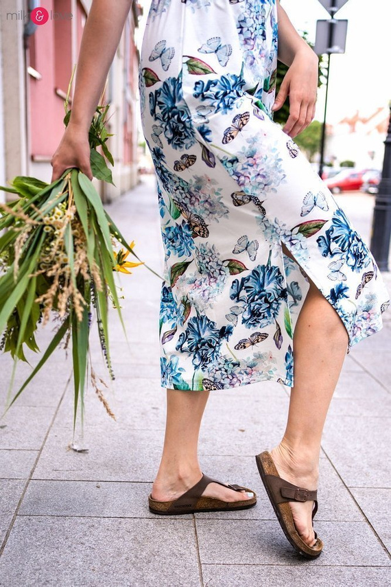 Sukienka do karmienia Two Ways LONG krótki rękaw Milk&Love miętowa w magnolie i ptaki