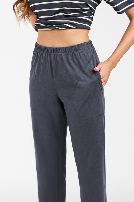 Betty Piżama Damska krótki rękaw, długie spodnie Italian Fashion - druk grafitowy/grafitowy