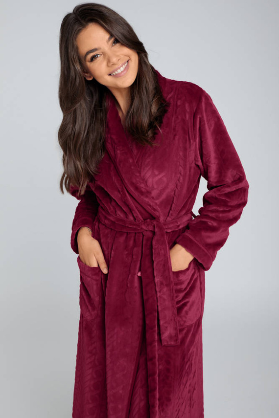 Bona Szlafrok damski polarowy Italian Fashion - bordo