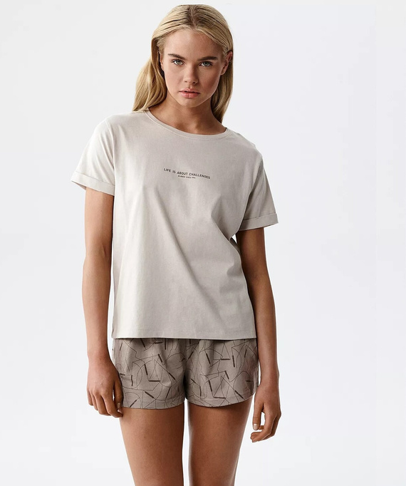 Atlantic NLP-508 Piżama damska 100% bawełna krótki rękaw jasny beż