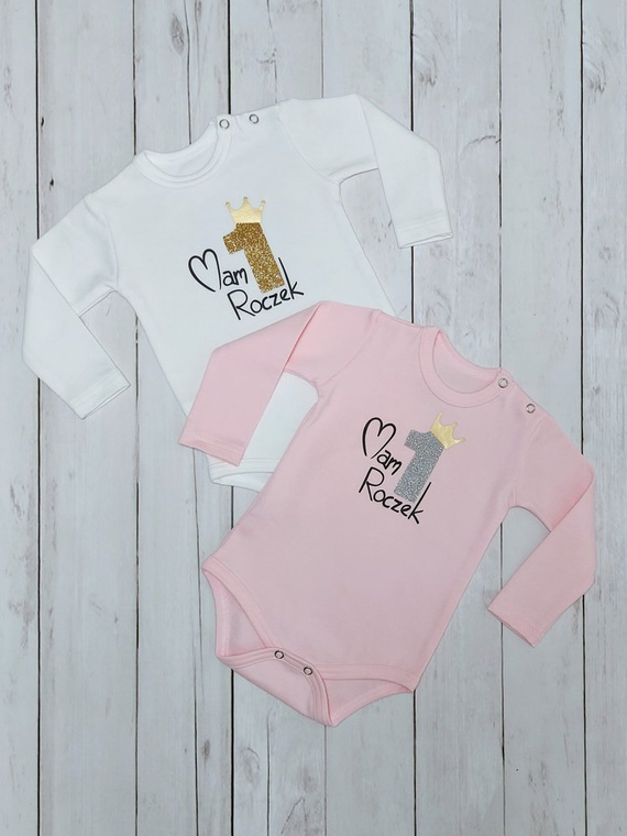 "1 Roczek" Bambarillo Body z długim rękawem- białe