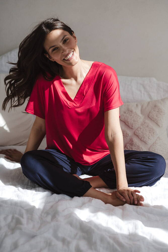 Moon bambusowa bluzka od piżamy ciążowej do karmienia krótki rękaw Milk&Love malinowy