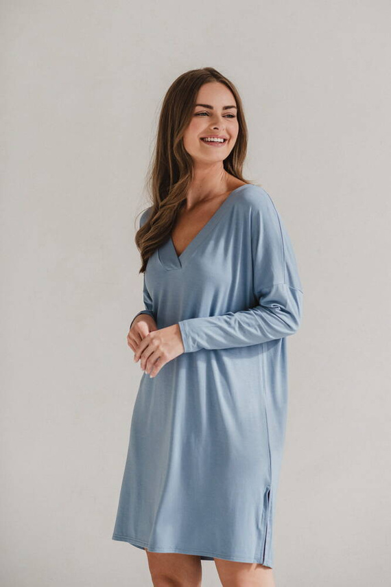 Moon bambusowa koszula nocna ciążowa i do karmienia długi rękaw Milk&Love błękitny