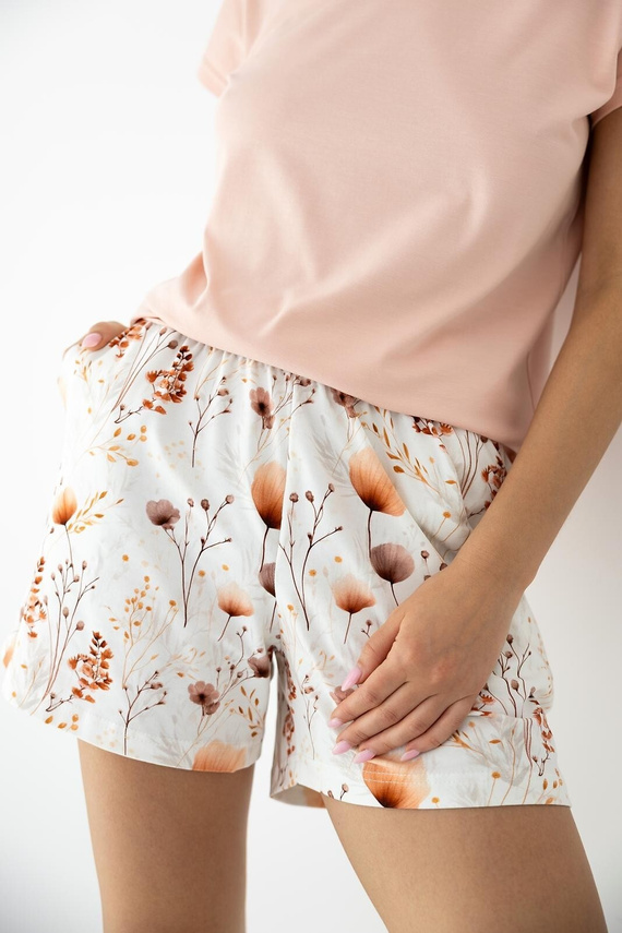 Piżama damska Sensis Arielle ecru bambusowo-bawełniana, krótki rękaw, szorty