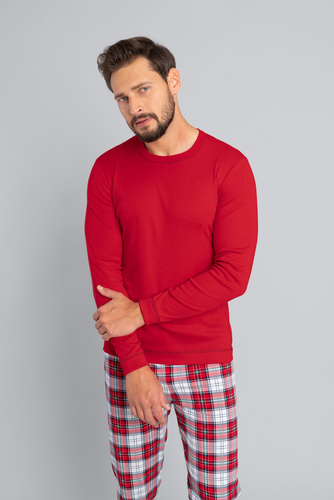 Moss Piżama Męska długi rękaw, długie spodnie Italian Fashion- czerwony/druk