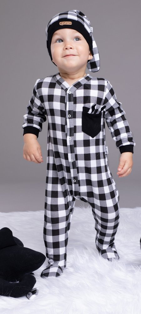 Pajacyk niemowlęcy 163356 "Bunny Kratka" Nicol - czarno-biały