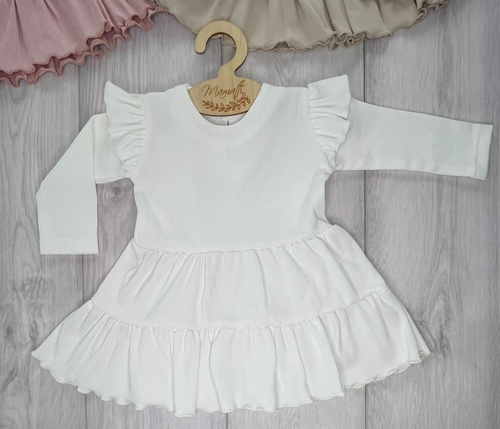 Mamatti SP502 – elegancka sukienka welurowa ecru dla dziewczynki