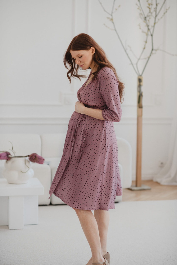 Milk Shake sukienka ciążowa i do karmienia rękaw 3/4 Milk&Love liliowa w groszki