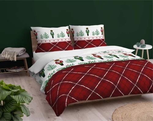 4938 A Pościel flanelowa świąteczna Dziadek do orzechów Detexpol czerwony