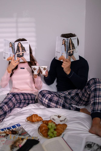 Brit Piżama Męska długi rękaw, długie spodnie Italian Fashion - granatowy/druk 