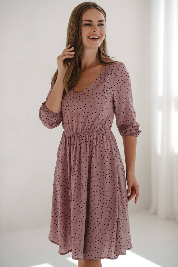 Lovely Dress Midi Milk&Love sukienka ciążowa i do karmienia liliowa w czarne groszki