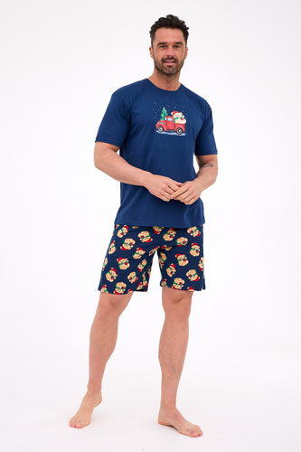 326/291 Teddy 4 Piżama męska Cornette – świąteczna, granatowa, bawełna, krótki rękaw