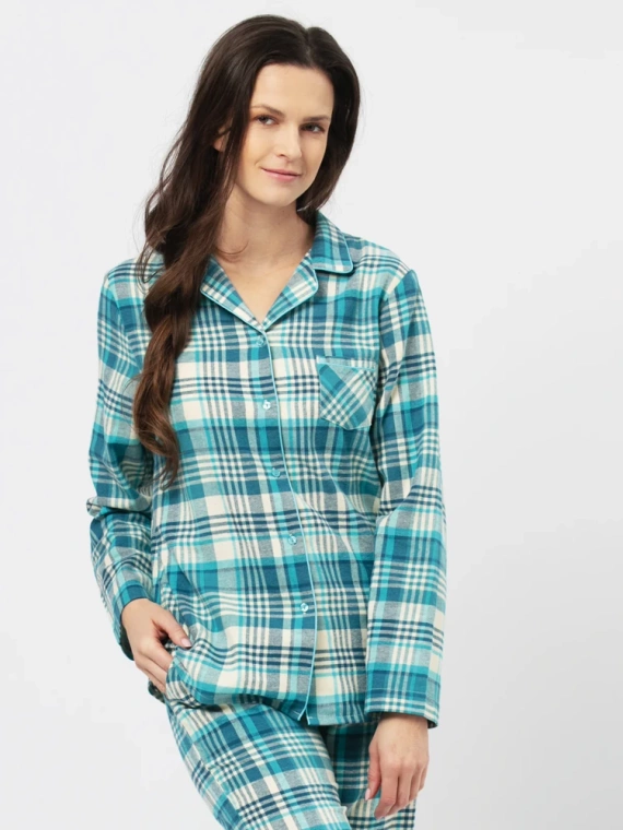 LNS 471 Flanela Bawełniana Piżama Damska Key - niebieski