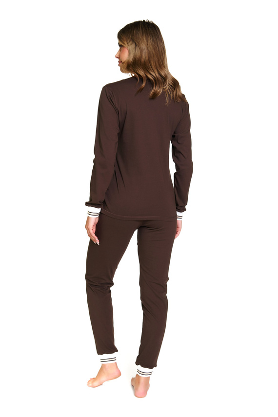Doctor Nap 4504 – Piżama damska z bawełny z prążkowanymi ściągaczami – styl i komfort na co dzień - brownie