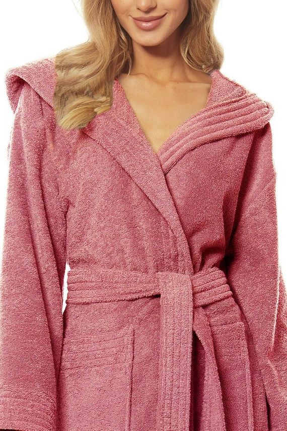 2102 Długi Szlafrok Damski Frotte L&L - różowy pudrowy