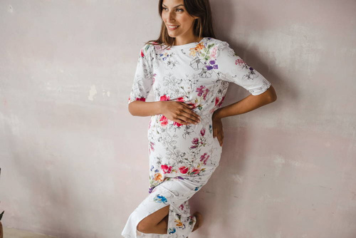 Sukienka do karmienia Two Ways LONG krótki rękaw Milk&Love biała w kolorowe kwiaty