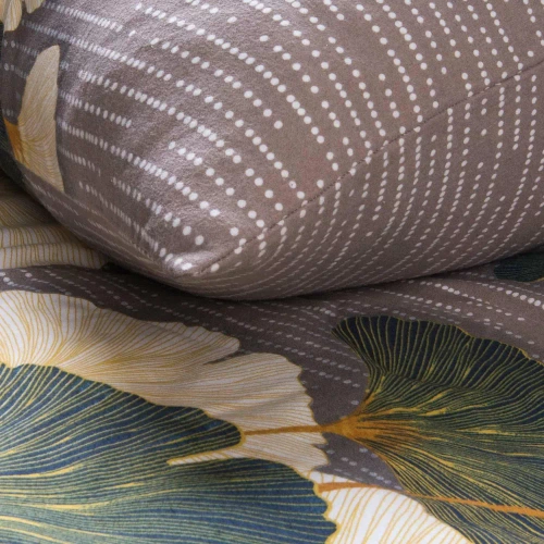 31510/2 Pościel flanelowa Flanelove Darymex beżowa zielona liście miłorzębu– komplet, 100% bawełna, ciepła i miękka