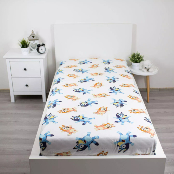 Prześcieradło Bawełniane z Gumką 90x200 Bluey 061 Jerry Fabrics Białe
