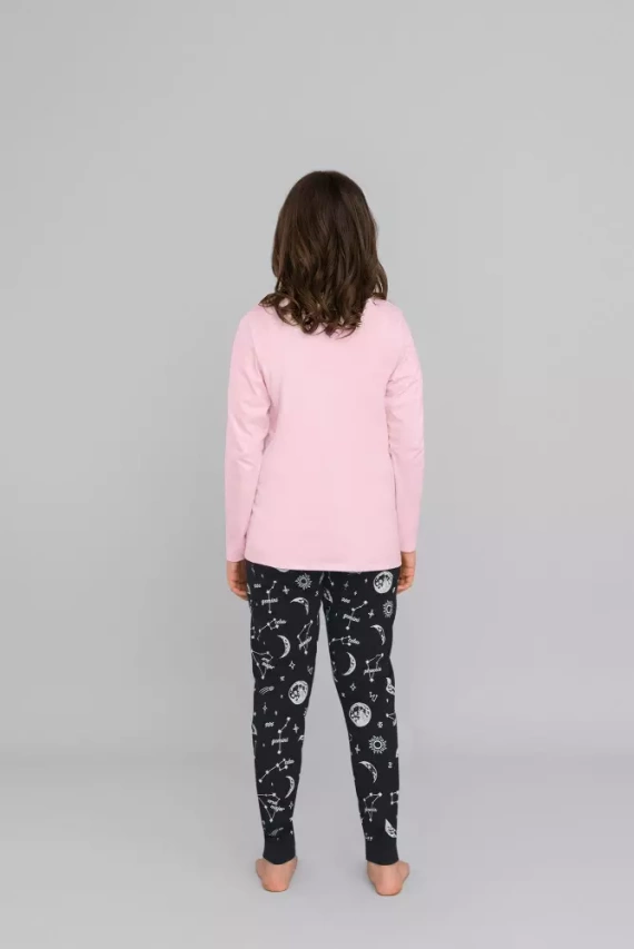Umbra Italian Fashion Piżama dziewczęca, długi rękaw, długie spodnie- łososiowy/druk