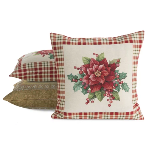 Chp 1273 Poszewka świąteczna gobelinowa kwiaty Eurofirany beżowy