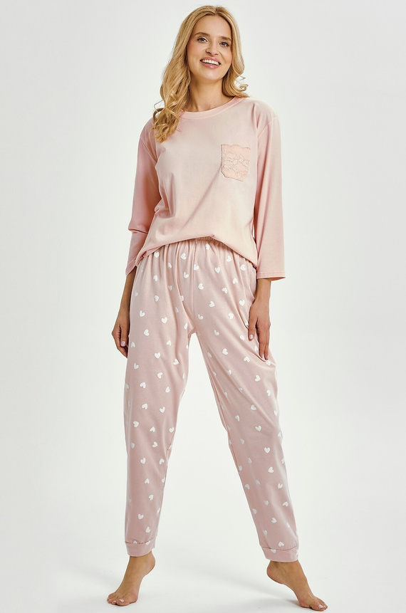 Nori 3442 Piżama damska Taro różowa bawełna rękaw 7/8 wygodna