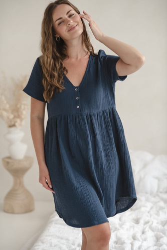 Aurora muślinowa koszula nocna ciążowa i do karmienia Milk&Love blue jeans