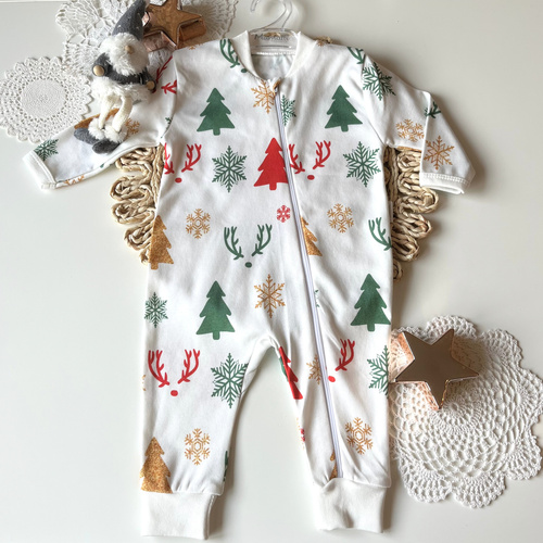 Świąteczny Pajacyk Niemowlęcy Mamatti PS01 Merry Christmas – Zamek, Bez Stópek