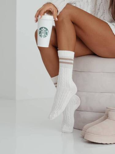 1542-001 Warkocz Skarpety damskie Milena - ecru